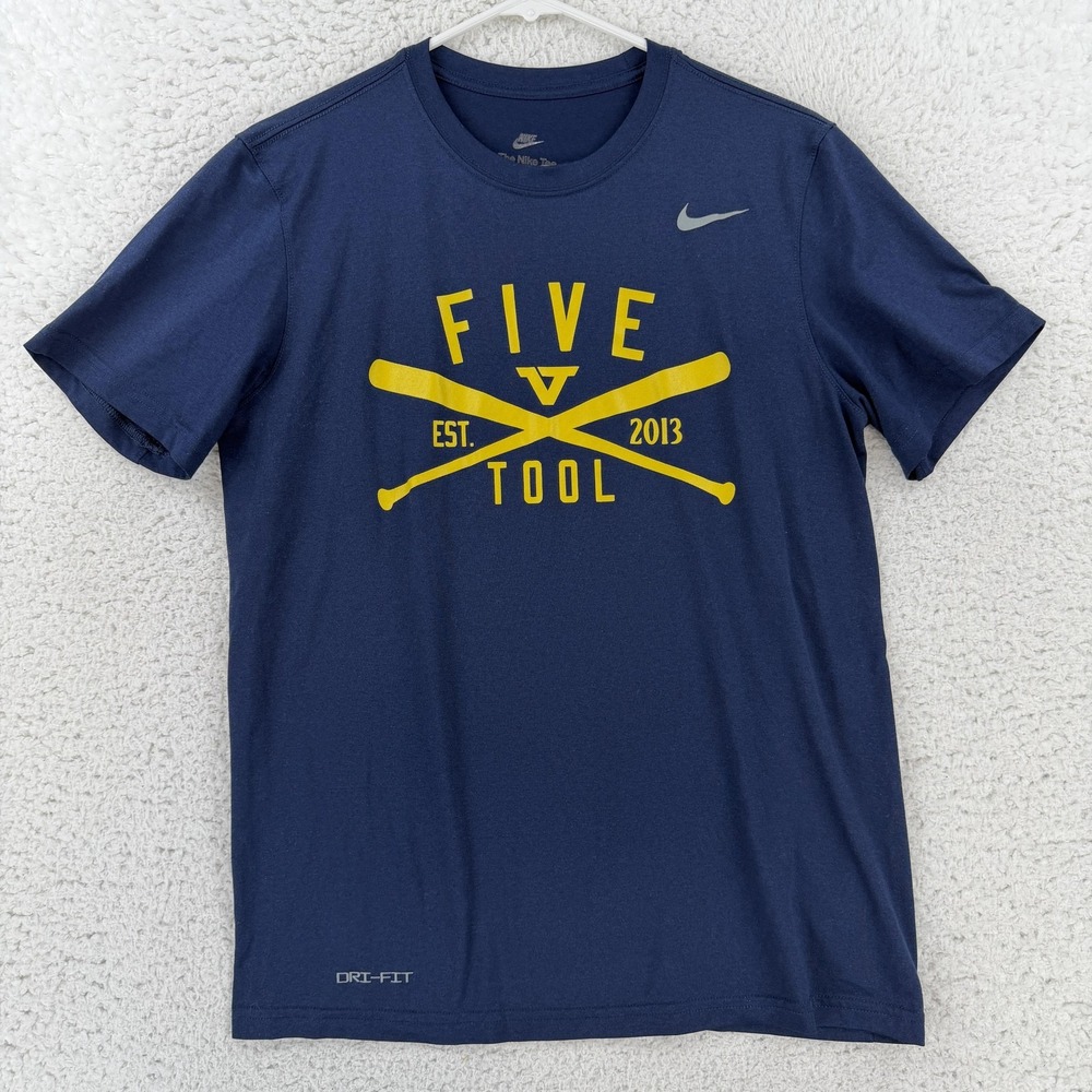 Nike Mens Medium Blue Dri-FIT Five Tool Baseball Graphic Athletic Tee 727782-419
